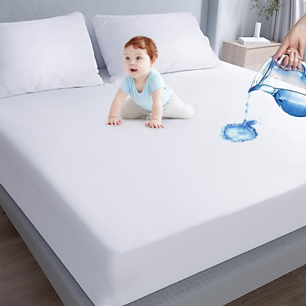 Twin Waterproof Mattress Protector Smooth Top Breathable Skin-Friendly Polyester