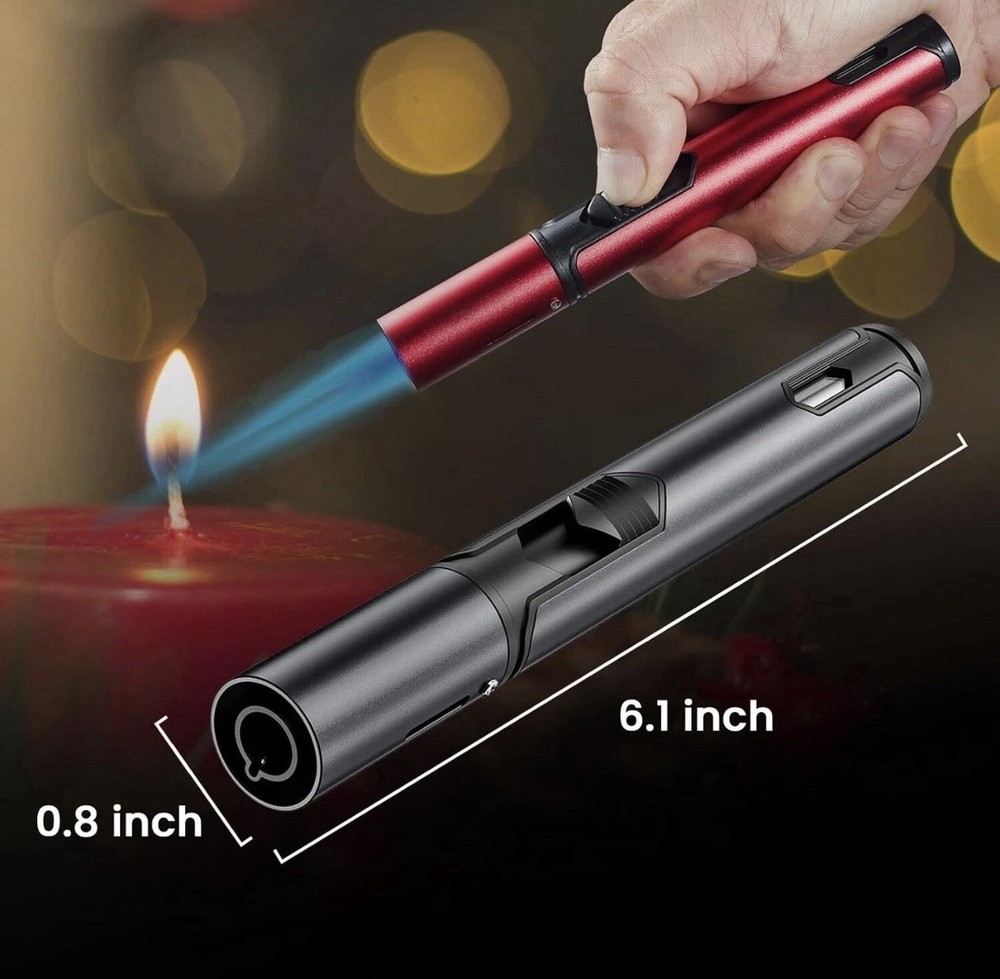 2 Pack Butane Torch Lighters, 6-inch Refillable Pen Lighter Adjustable Jet Flame