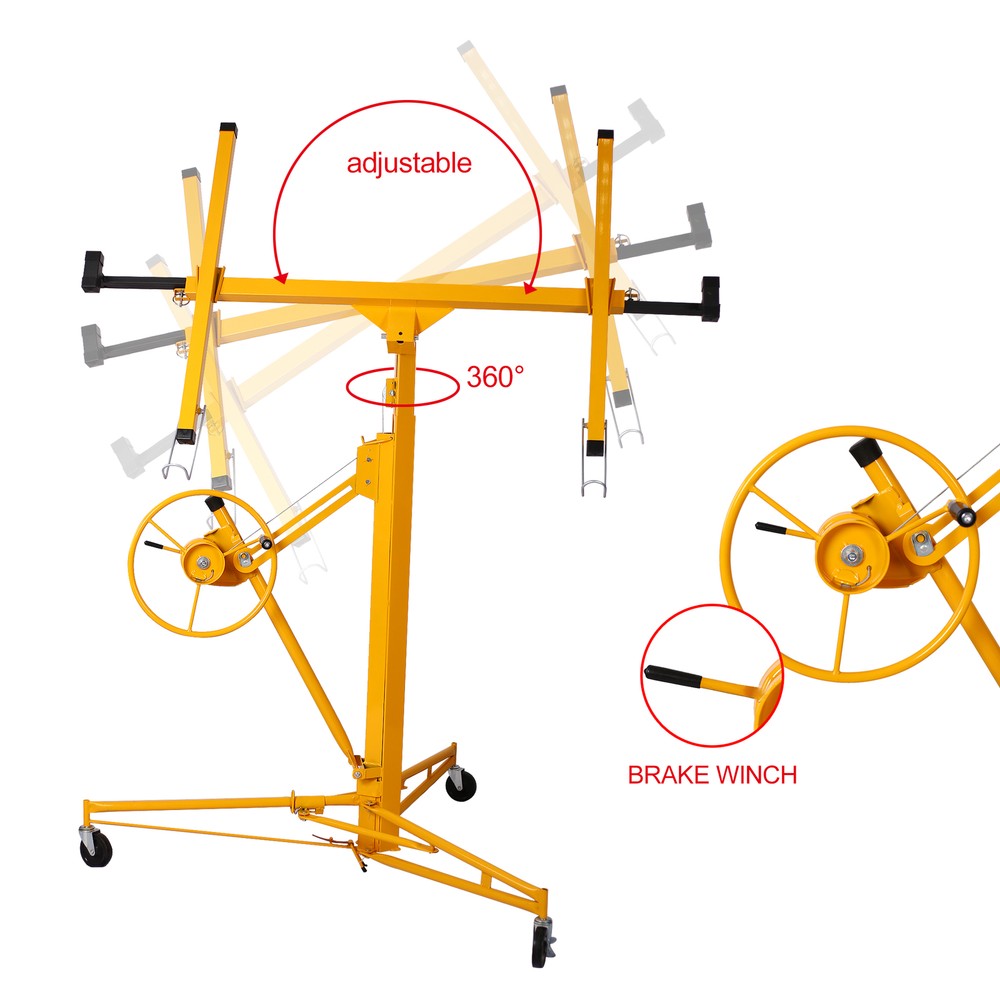 16FT Drywall Lift Panel Hoist Jack Lifter Rolling Caster Construction Lockable.