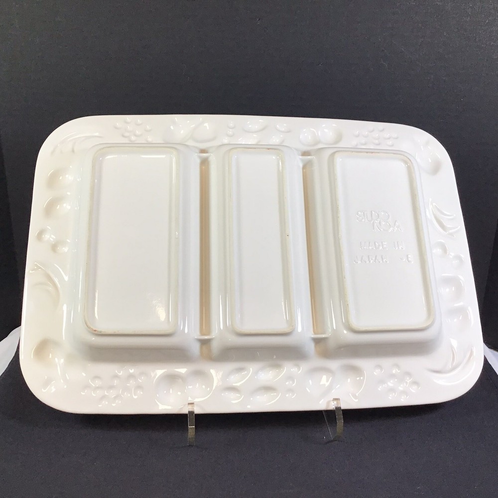 Studio Nova 3 Part Rectangular Divided Server White Emboss Fruit Made In Japan