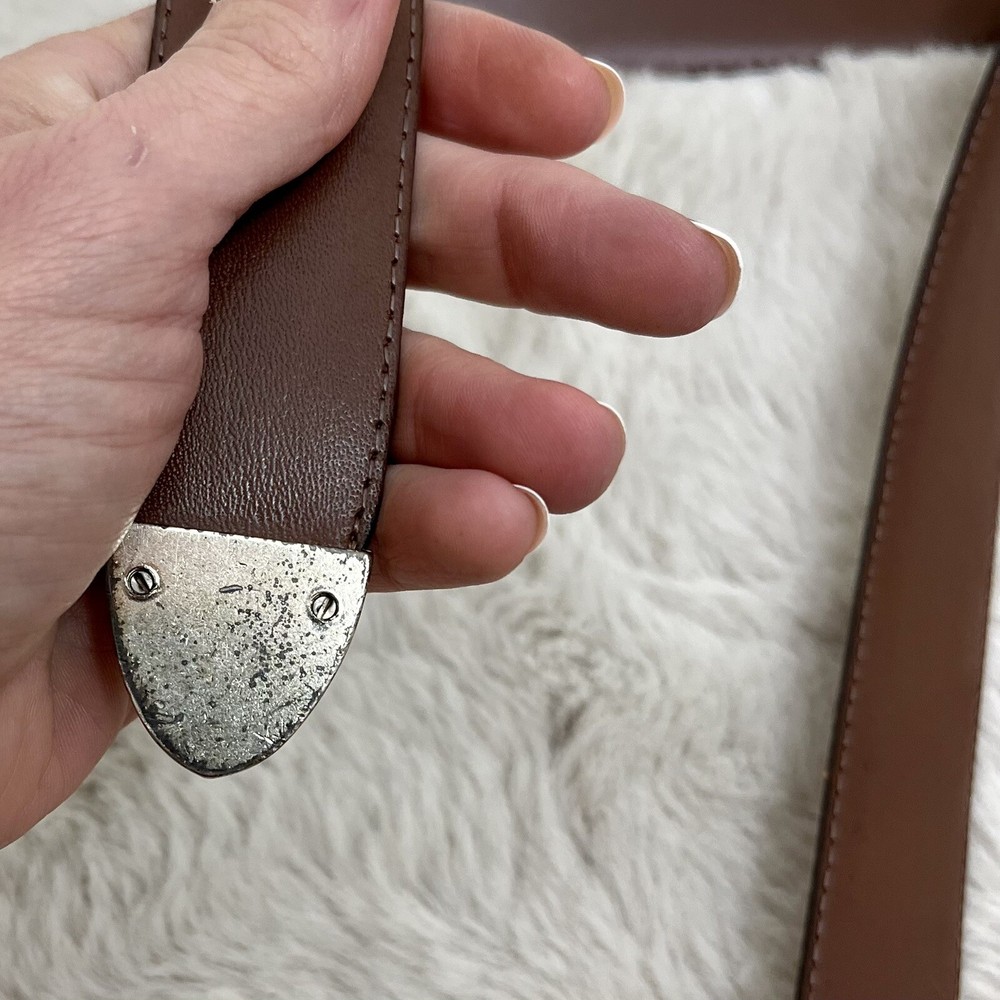 Leather Trim Twill Boho Belt Size 36