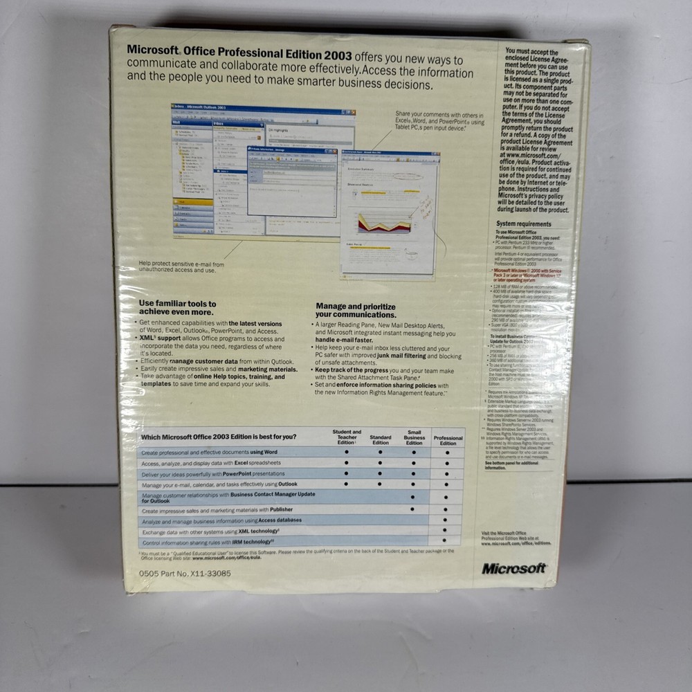 Microsoft Office Professional 2003 Sealed Retail Box Word Excel Access