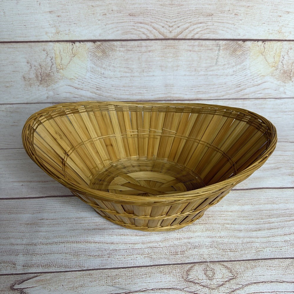 Woven Bamboo Oval Open Storage Organizing Bread Fruit Basket Asymmetrical