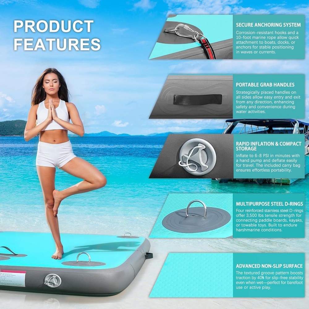 Inflatable Floating Dock Air Dock Platform Floating Island Raft with None-Sli...