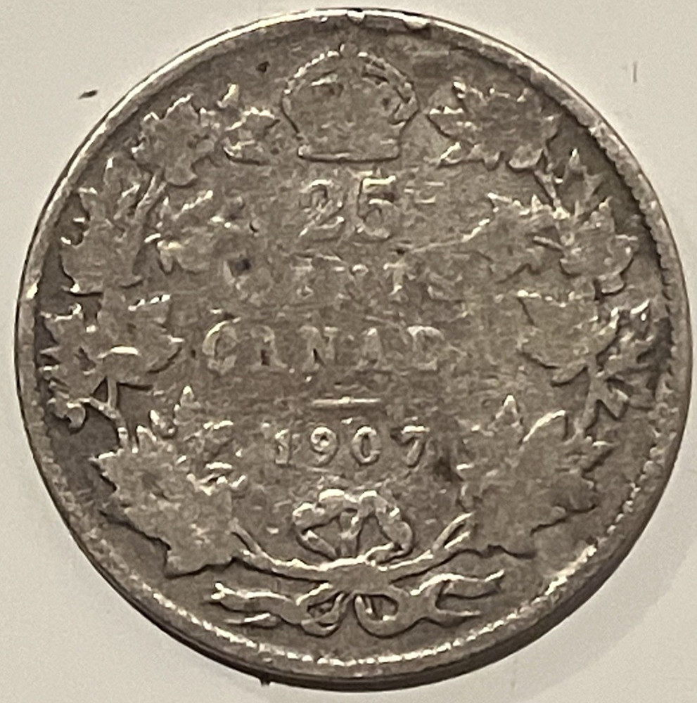 1907 Edward VII Canada Silver Quarter.