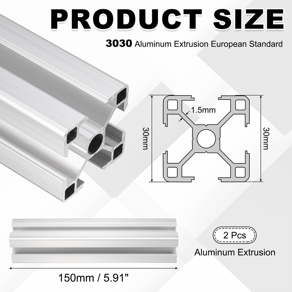 2Pcs 150mm 3030 Aluminum Extrusion Profile, Anodized Linear Rail, Silver
