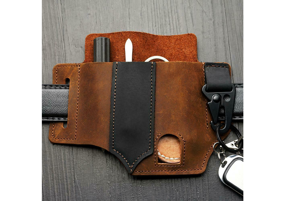 EDC Leather Sheath Knife Belt Sheath Flashlight Tools Holster Handmade Organizer