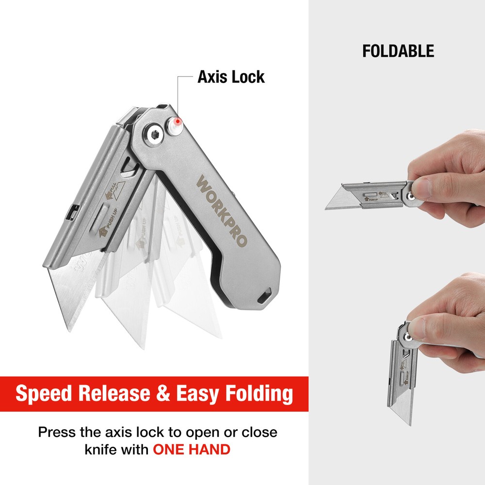 WORKPRO EDC Folding Utility Knife Box Cutter Mini Quick Change Blade Razor Knife