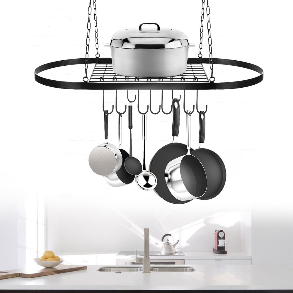 Hanging Pot Holder Pan Hanger Iron Kitchen Rack Cookware Storage Shelf Organizer