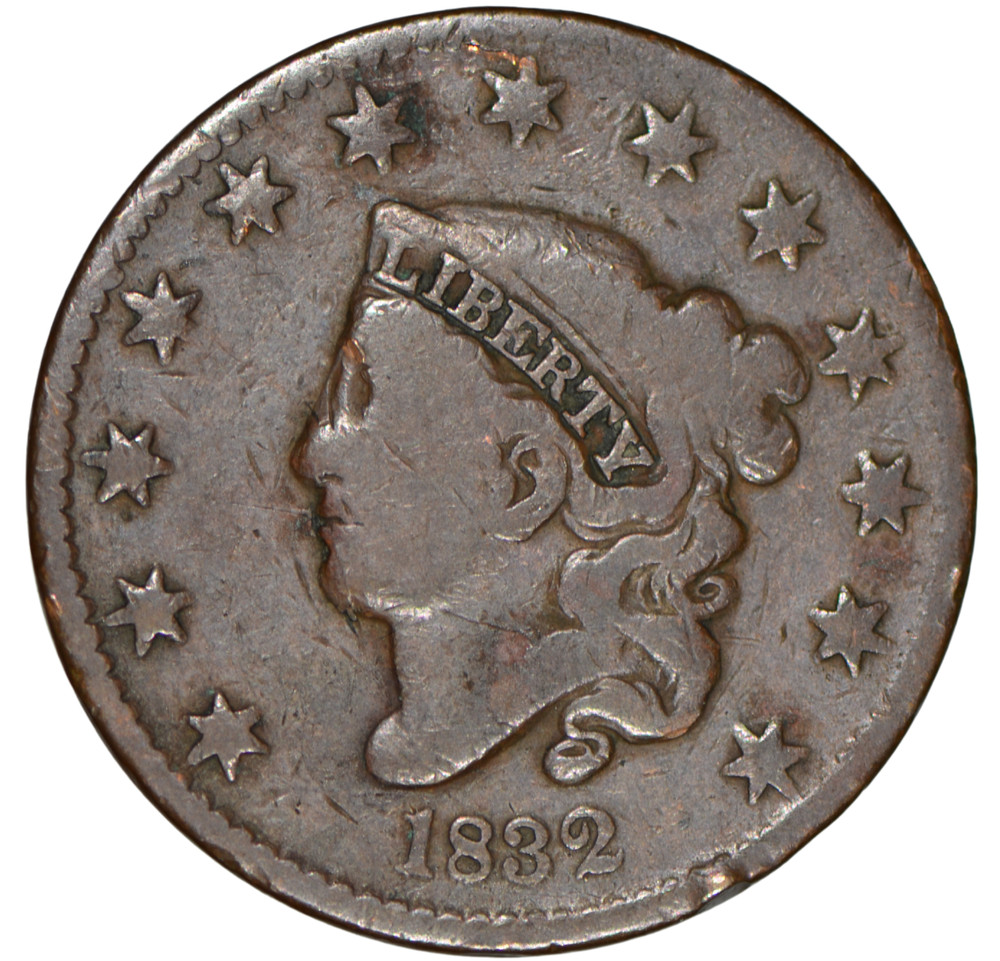 1832 Coronet Head Large Cent - Medium Letters ~ VG Details