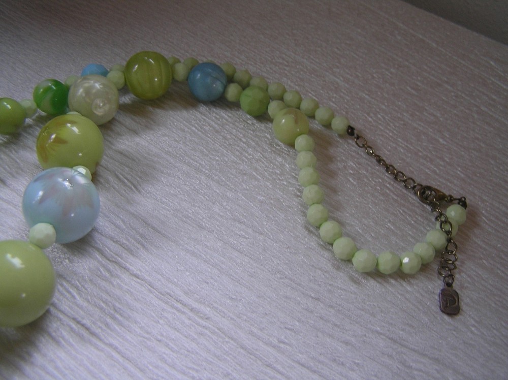 Nice Spring Designer Signed Light Blue & Green Infused Flower Graduated Plastic