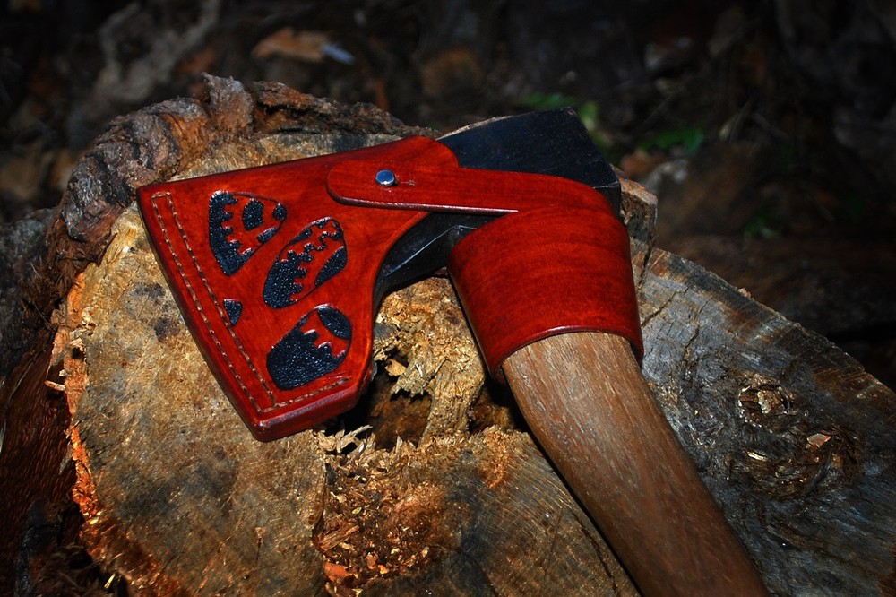 Handmade Tooled Leather Gransfors Bruk Small Forest Axe Sheath, Personalized
