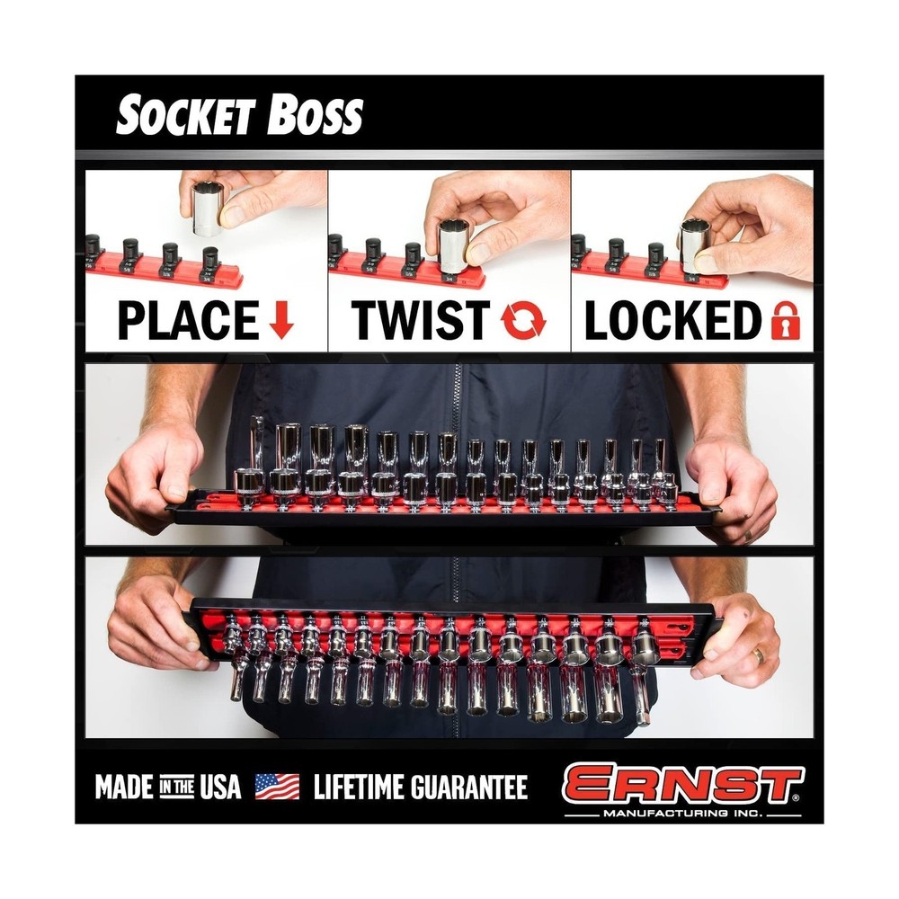 ERNST Socket Boss Combo 3-Pack Tool Organizer with Twist-Lock Technology, Red...