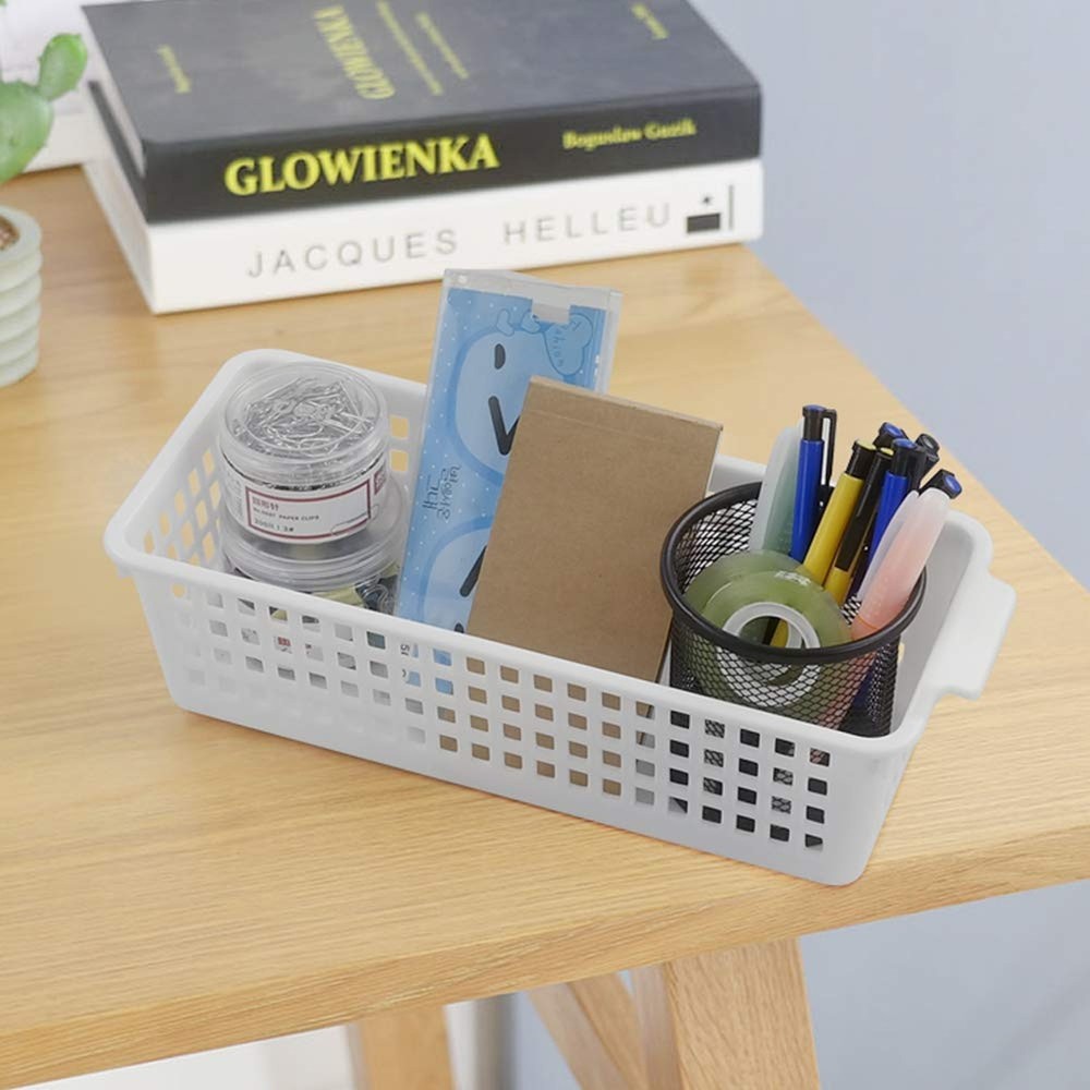 Slim Plastic Storage Baskets, Plastic Rectangle Storage Baskets, 6 Packs