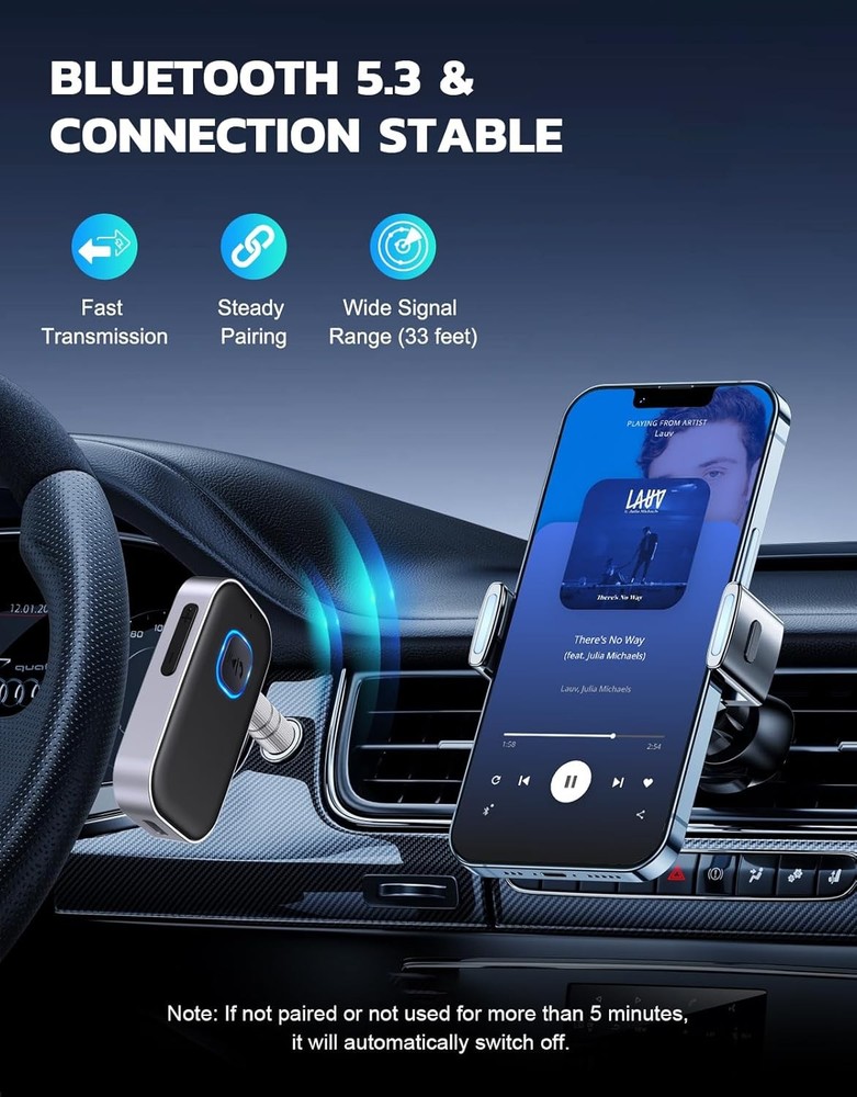 COMSOON Bluetooth Receiver for Car, Noise Cancelling 3.5mm AUX Black+Silver