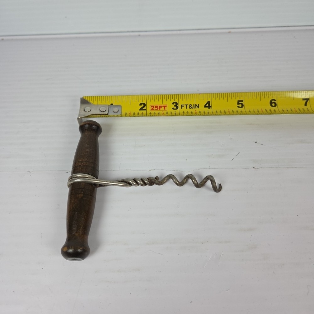Antique Wood Handle Double Wire Helix Direct Pull Corkscrew