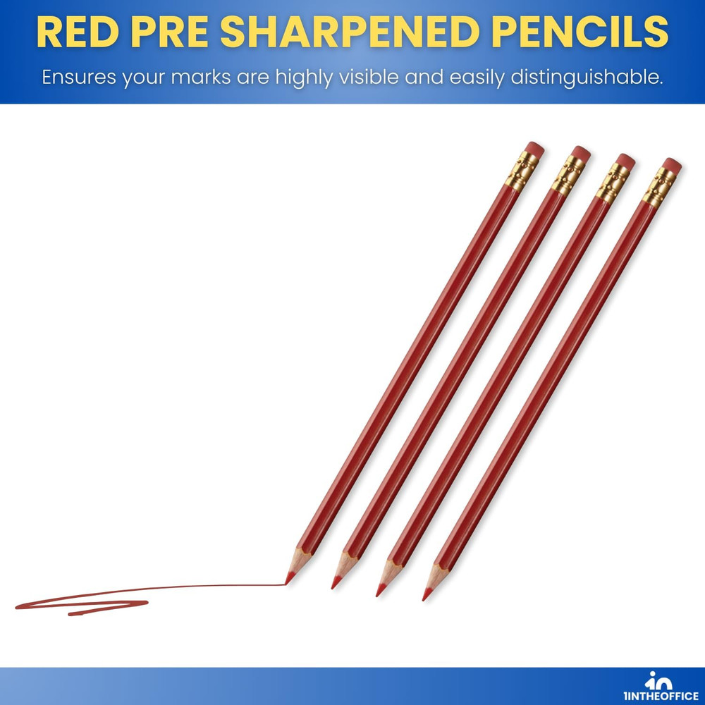 Red Grading Pencils #2 Lead, Red Pre Sharpened Checking Pencils 48 Pack