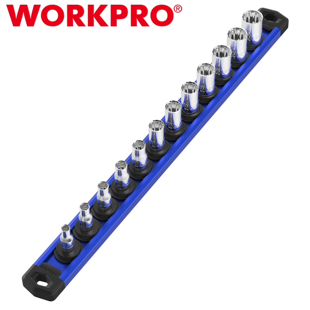 WORKPRO 1/4 Drive Magnetic Socket Organizer Heavy Duty Socket Rail Socket Holder
