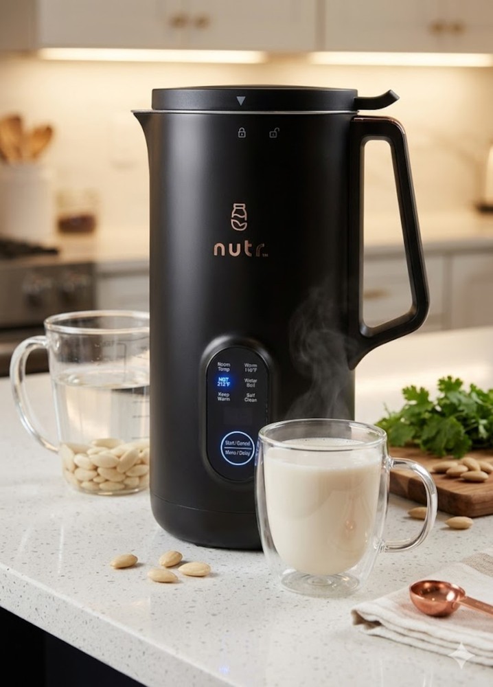 Nutr Machine, Single Serve Automatic Milk Maker, Black, 3 Temp Settings