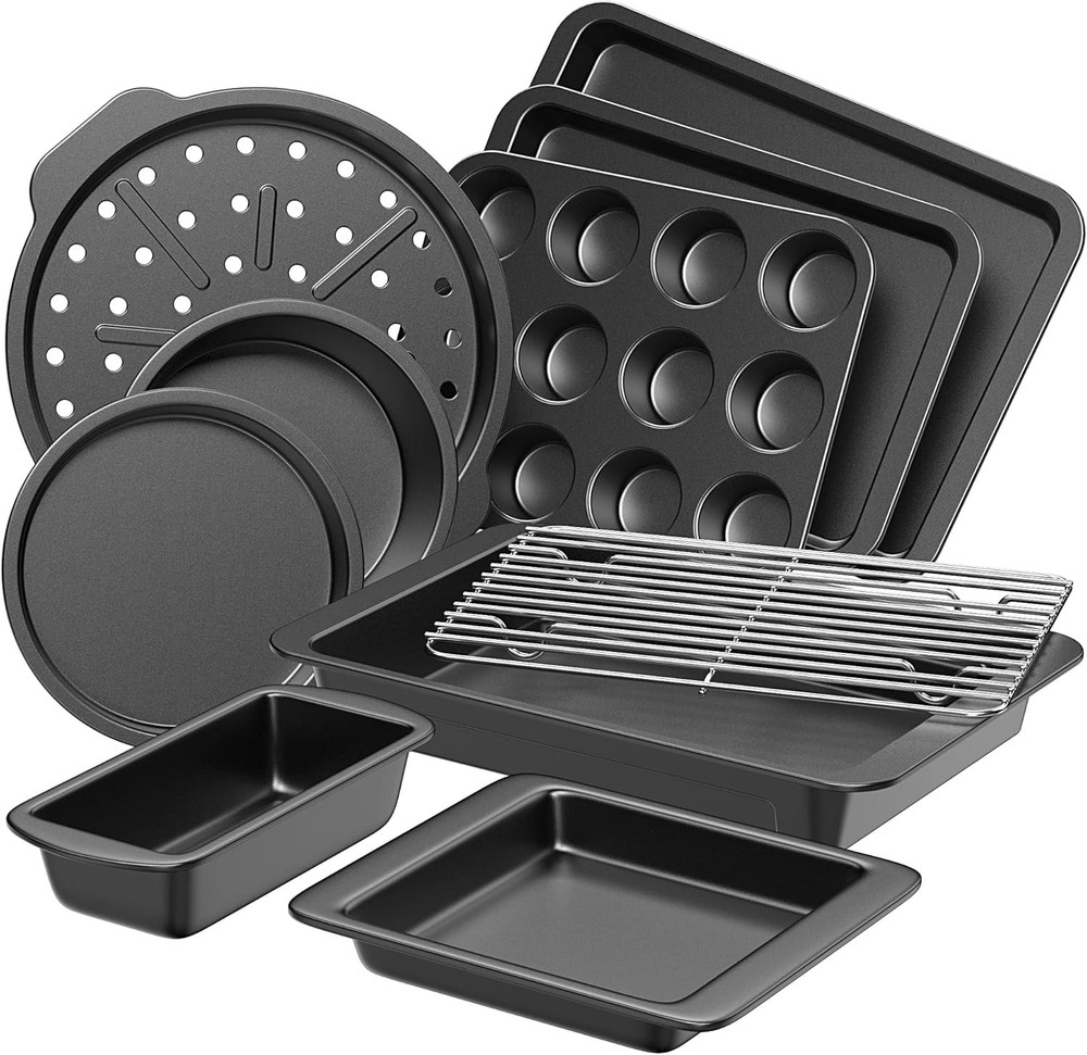 HONGBAKE Bakeware Sets, Baking Pans Set, Nonstick 10 Pieces Dark Gray
