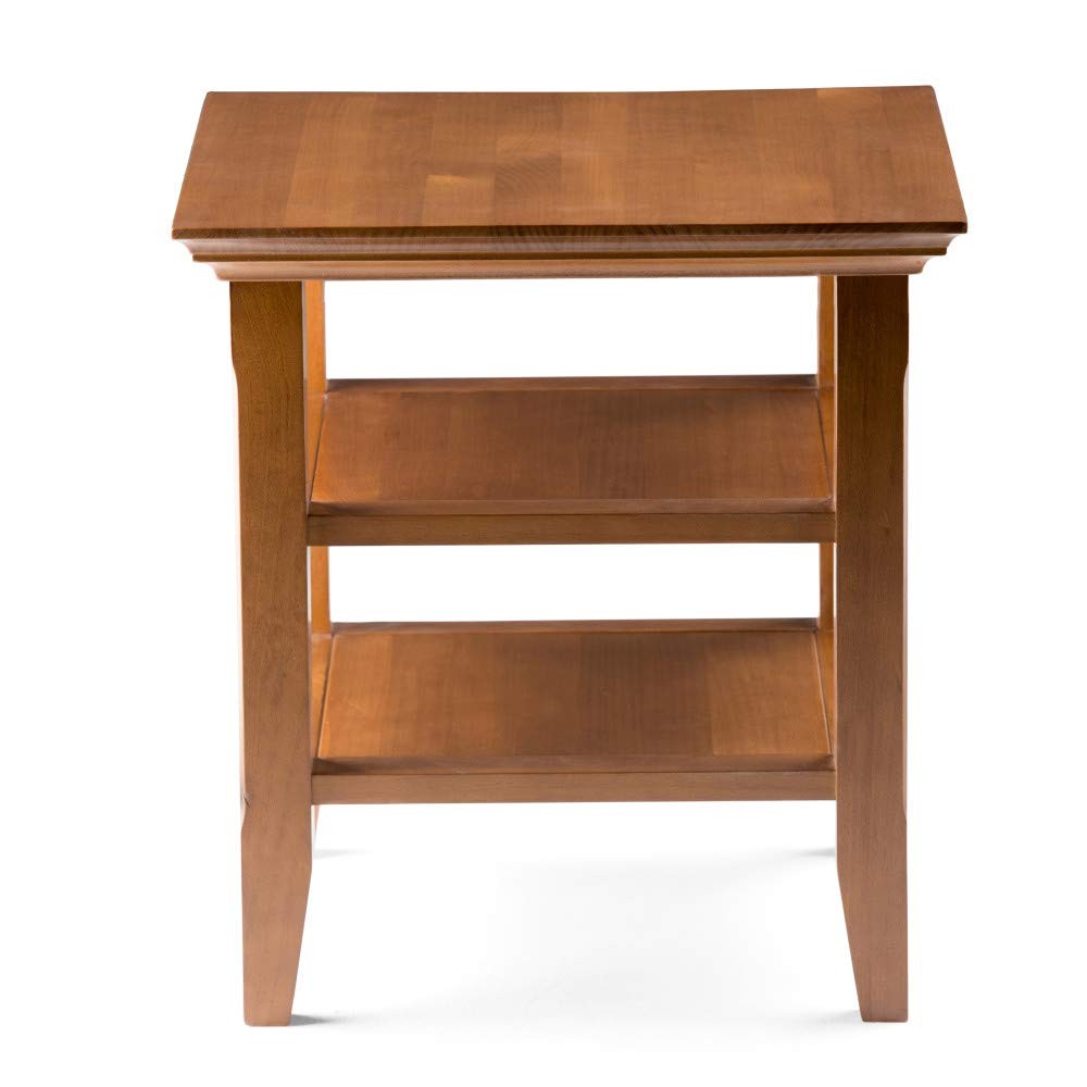 Acadian End Table - 19 inch Wide Solid Wood Square Side Table with 2 Open She...