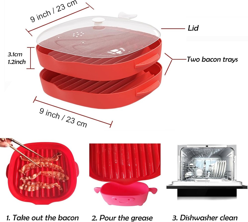 Microwave Easy Bacon Maker, 2Pcs Microwavable Grill Tray