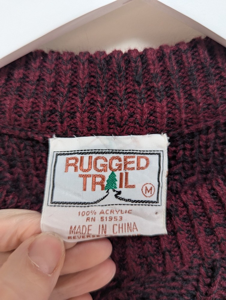 Rugged Trail Cable Knit Chunky Jumper Pullover Size Medium Burgundy