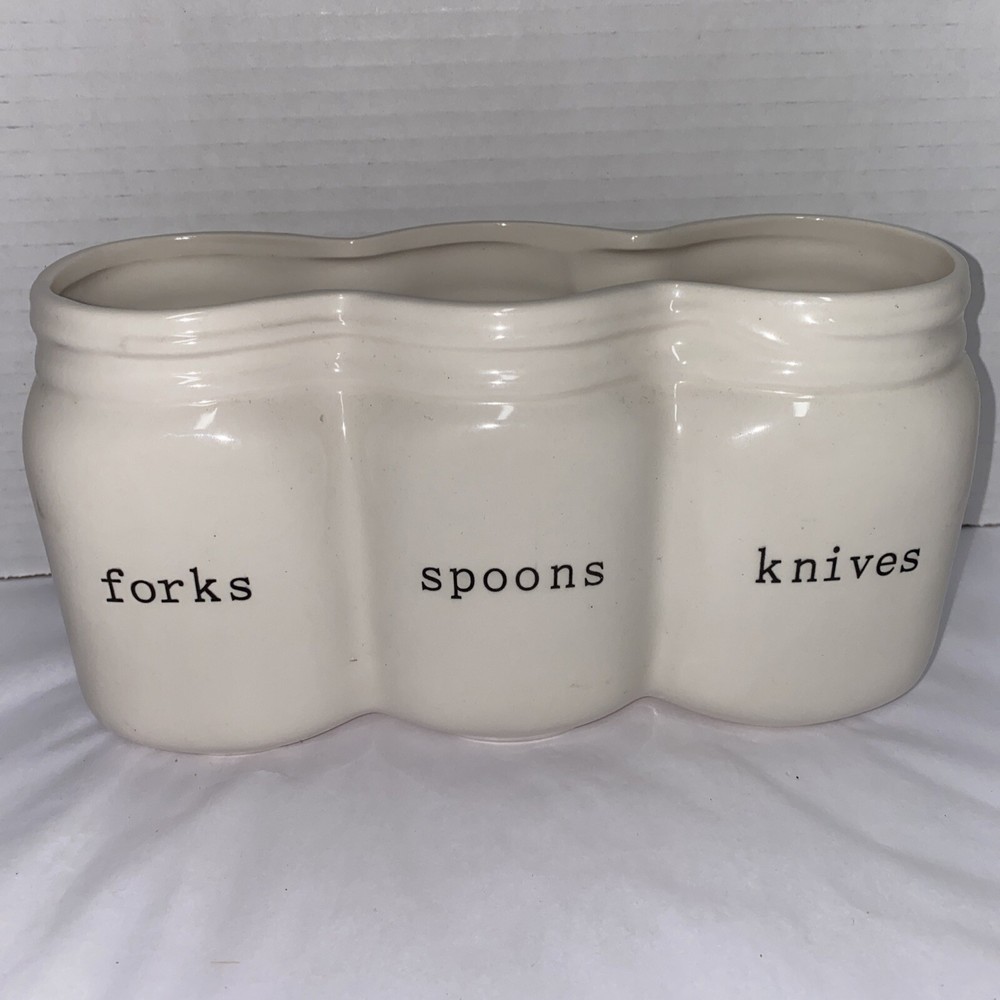 White & Black Three-Section Jar Utensil Caddy