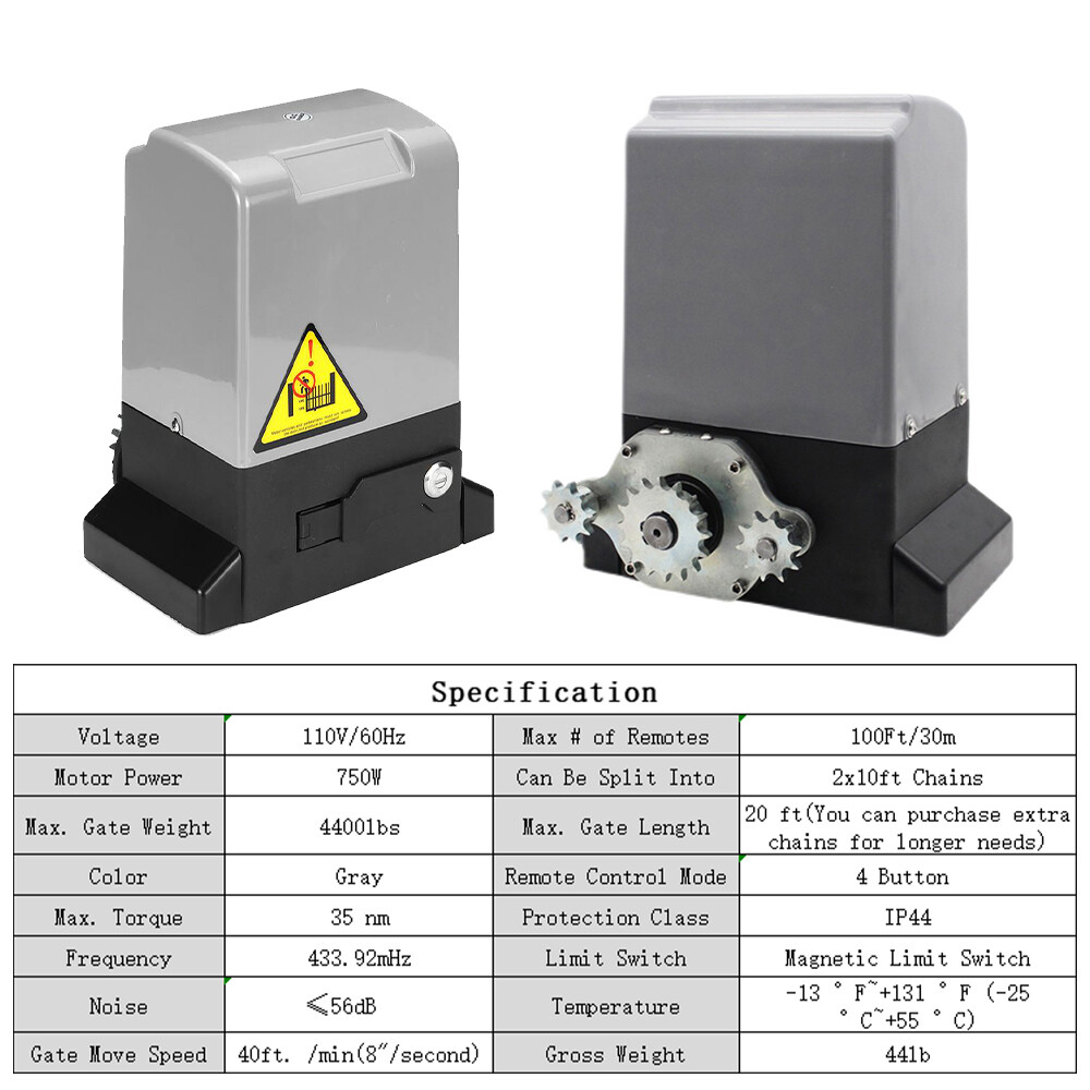 US 4400LBS Electric Sliding Gate Opener Automatic Motor w/4 Remote Controls Kit