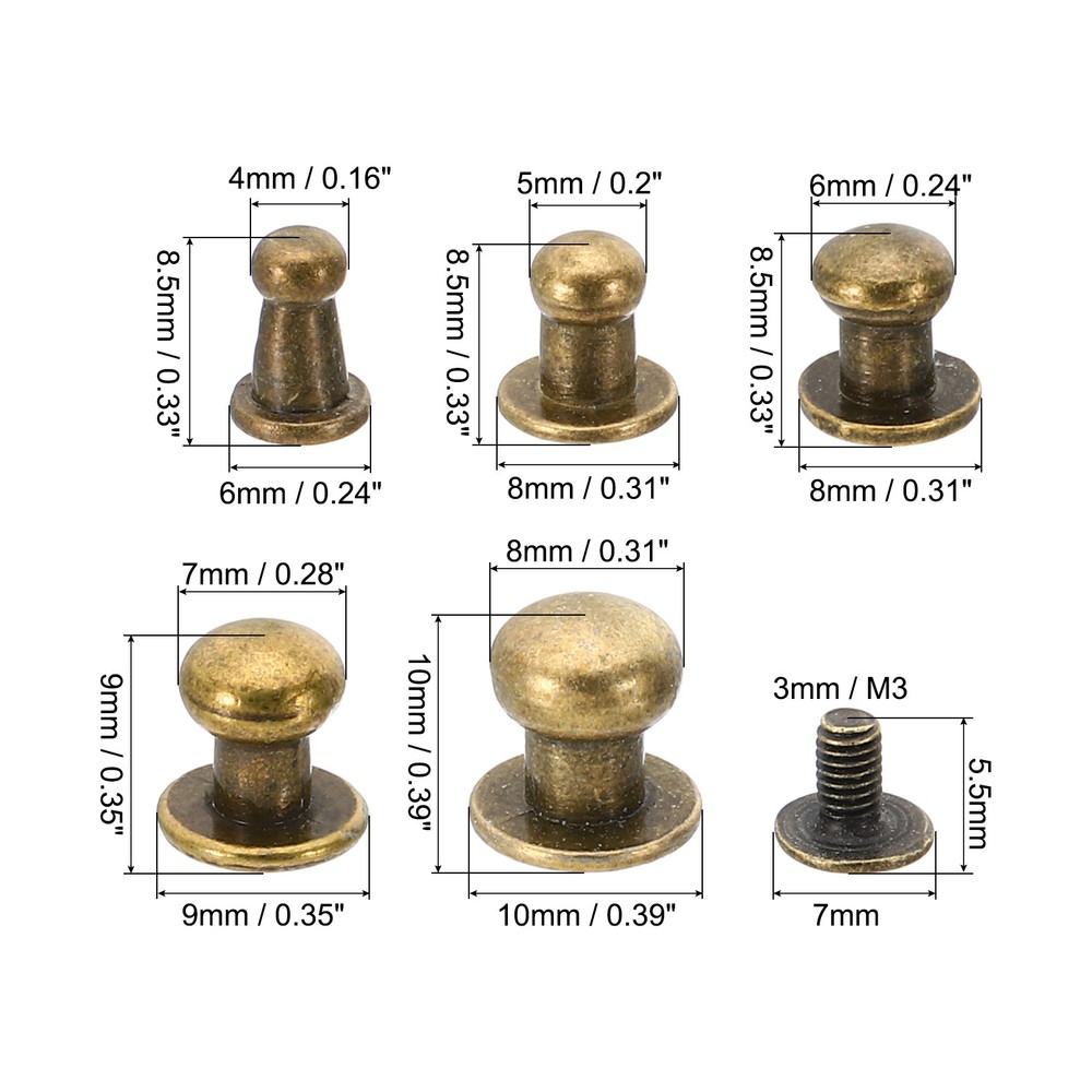 50 Sets Studs and Spikes Leather Rivets Cone Spikes Button Head Grey