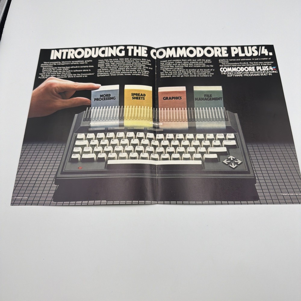 Commodore Plus/4 Computer 1985 Vintage Print Ad 16"x11" retro home computer