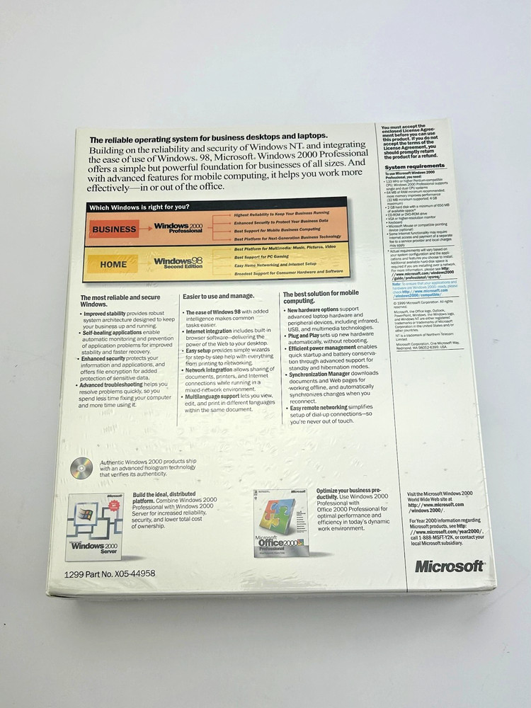 Microsoft Windows 2000 Professional. Full Retail Sealed. New.