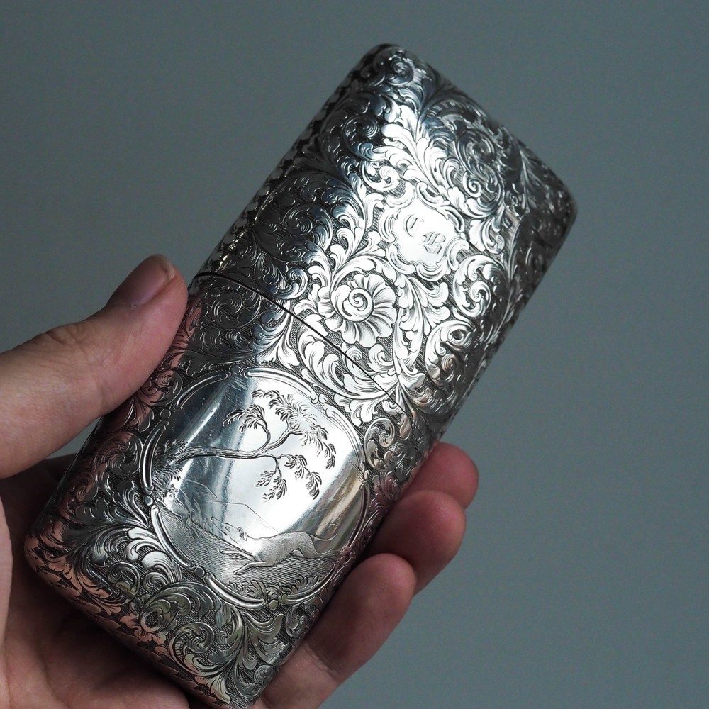 Antique Victorian Silver Cigar/Cheroot Case Profusely Engraved - Nathaniel Mills