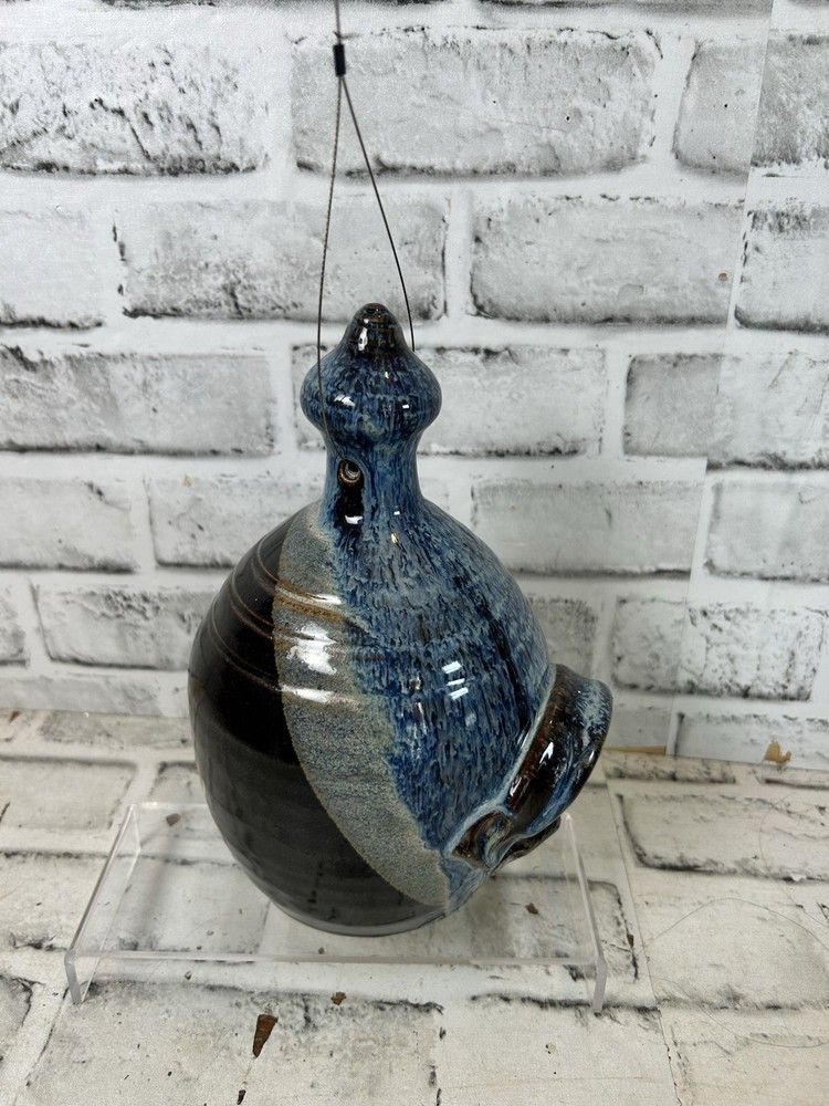 Walter Aberson Signed Blue Glaze Ceramic Birdhouse