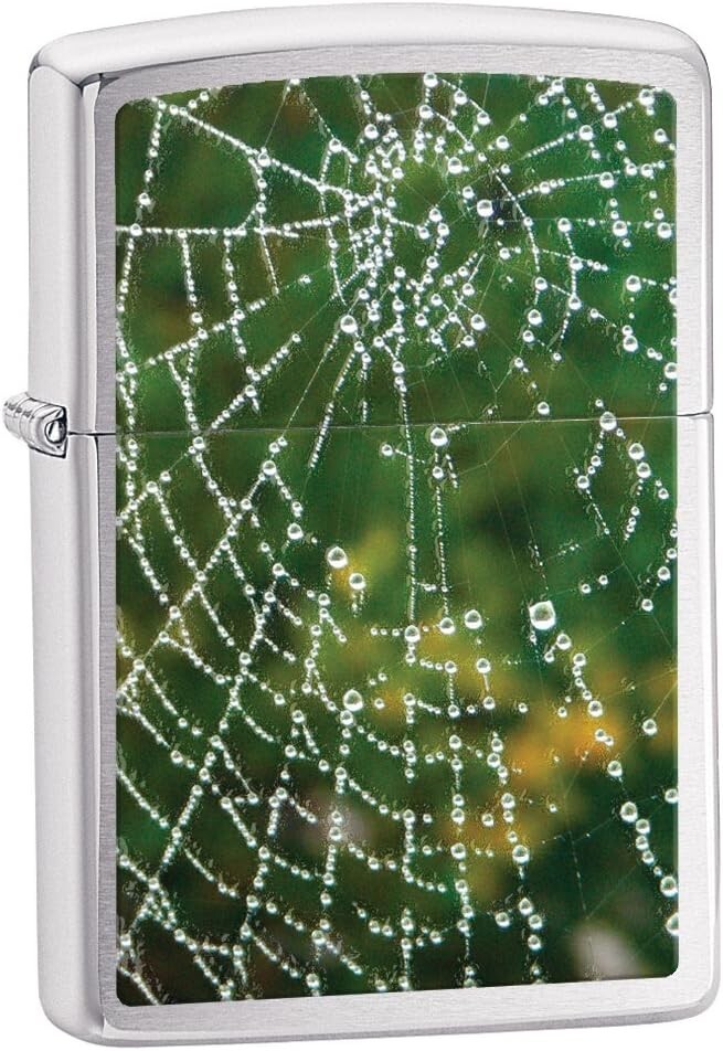 Zippo Brushed Chrome Spider Web Raindrops Lighter 28285