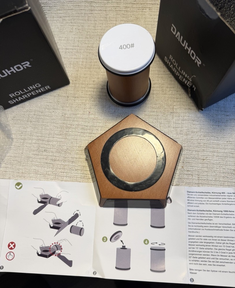 DAUHOR Rolling Knife Sharpener Set 400/1000 Grit w/ Angle Base