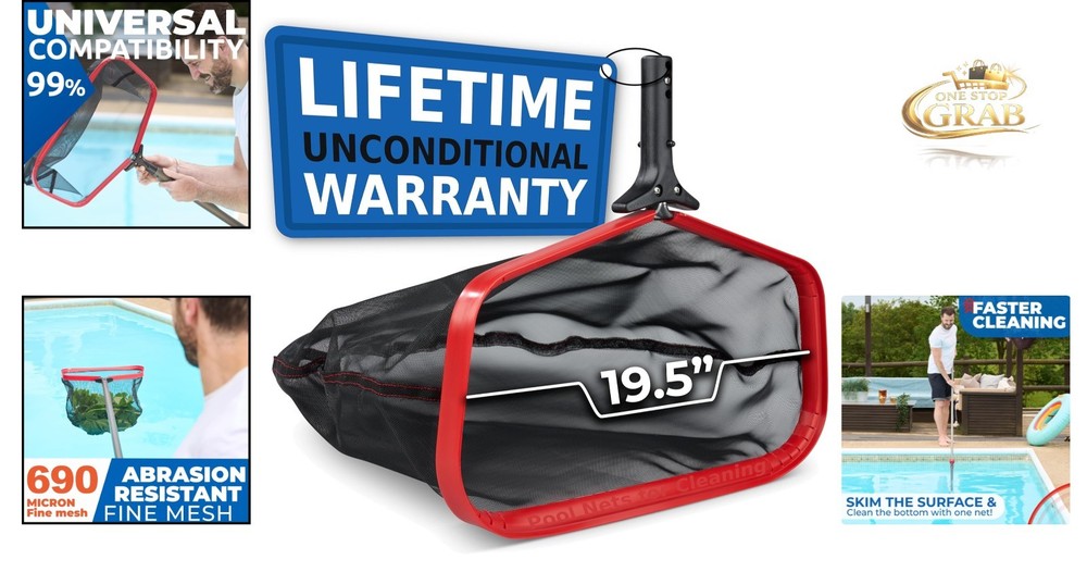 ProTuff 19" Pool Skimmer Net with Aluminum Handle & Deep Mesh Fast Cleaning