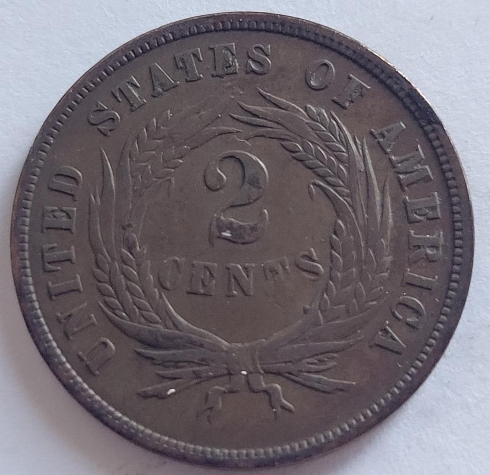 1866 US SHIELD PENNY 2 CENT VF DETAILS