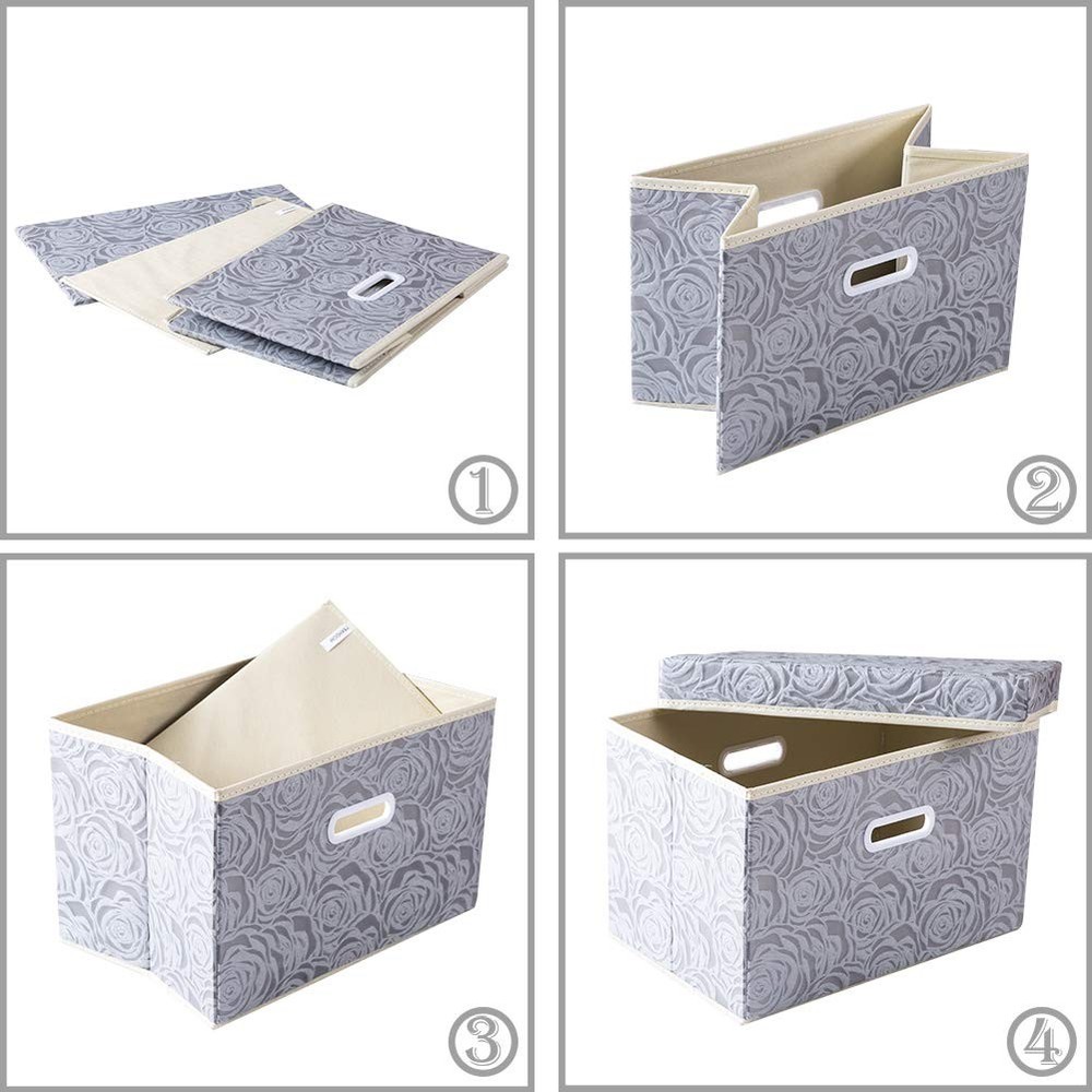 Collapsible Storage Boxes with Lids Fabric Decorative Storage Bins Cubes Orga...