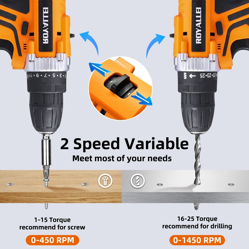 2 Speed Drill Driver Electric Lithium-Ion 1/2 inch Multi-function Cordless Tools