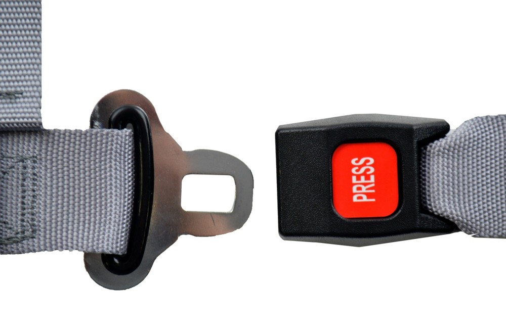 GREY 4 POINT SEAT BELT HARNESS PULL UP LAP BELTS ROLL BAR MOUNT PUSH BUTTON