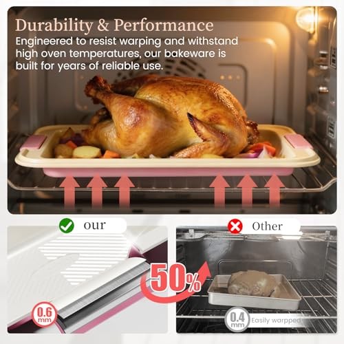 25 PCS Stackable Baking Pans Set, Non-stick Bakeware Sets with Silicone Pink