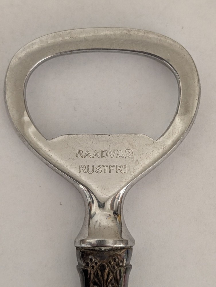 Vtg Bottle Opener RAADVAD RUSTFRI Silver Handle Nice Silverplate Denmark Barware