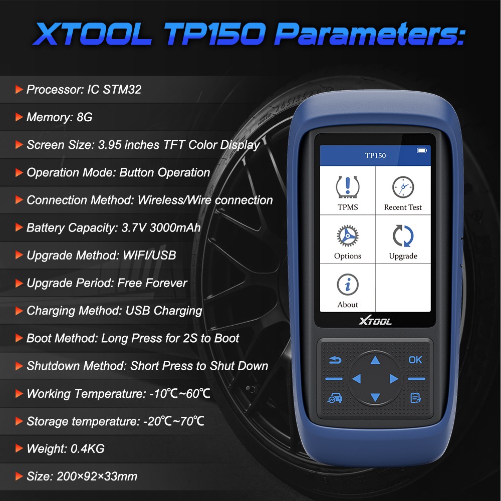 XTOOL TP150 Car TPMS Scanner Tire Check Relearn TPMS Diagnostic Programming Tool