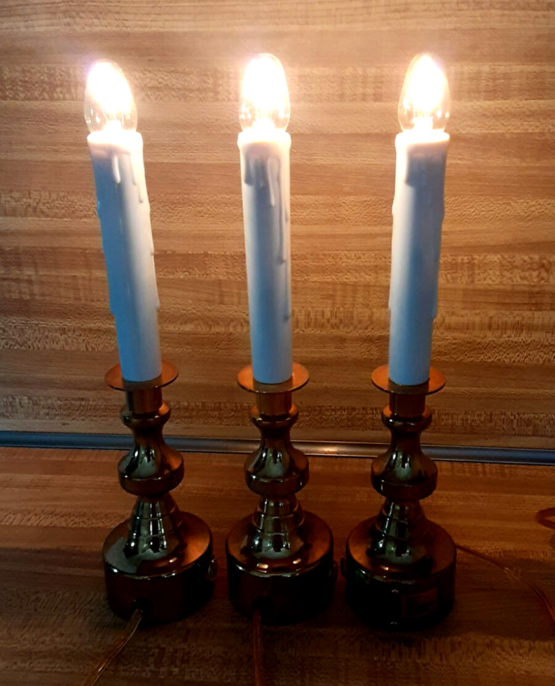 3x Brass Electric Sensor Timer Window Christmas Candles Light w/Switch 4 bulbs
