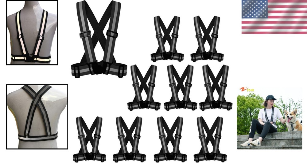 Reflective Running Vests - 10 Pack for Safety & Visibility