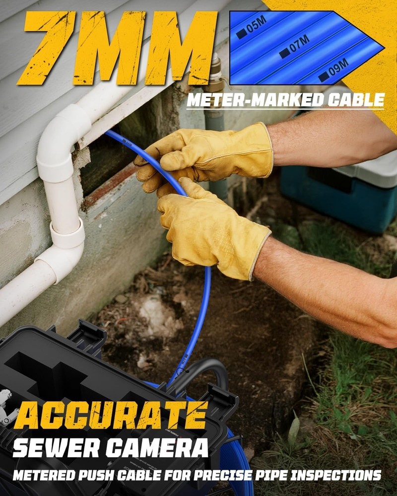 Sewer Camera 9'' IPS Screen 100ft 7mm Cable Drain Pipe Inspection Camera 5100mAh