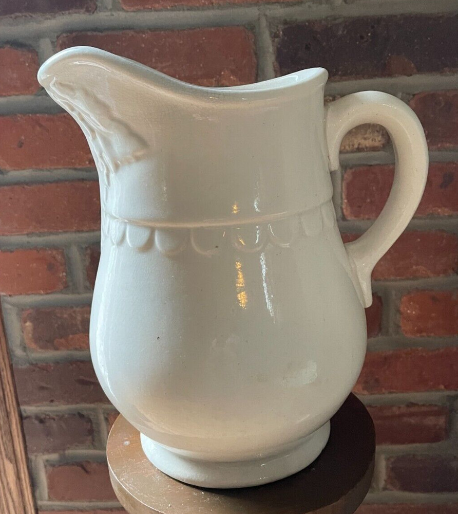 Vintage Off-White Pitcher, 10"H, Leaves