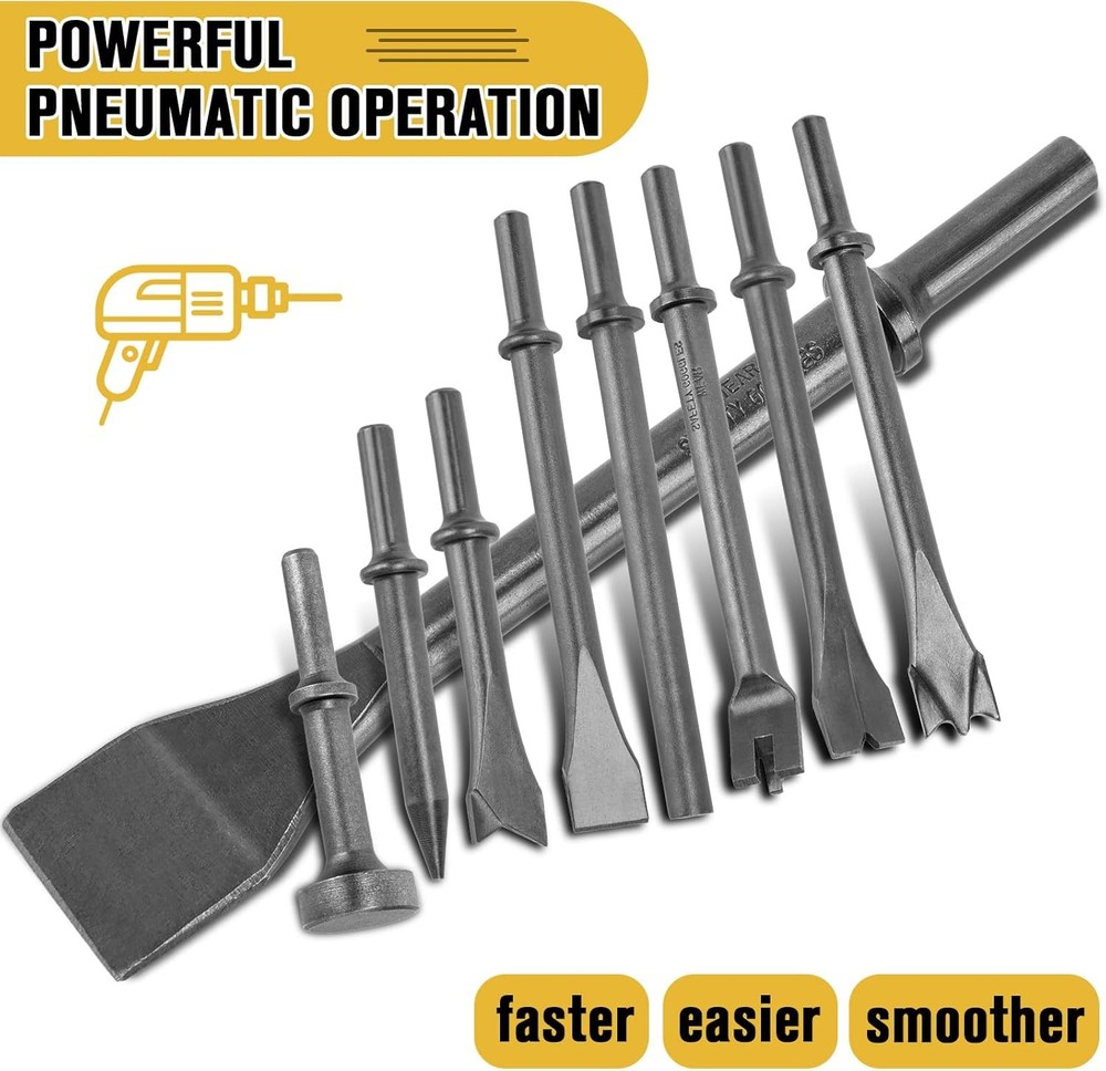 Air Hammer Bits Set - 9pcs Pneumatic Hammer Chisel Bits, Air Chisel Bits
