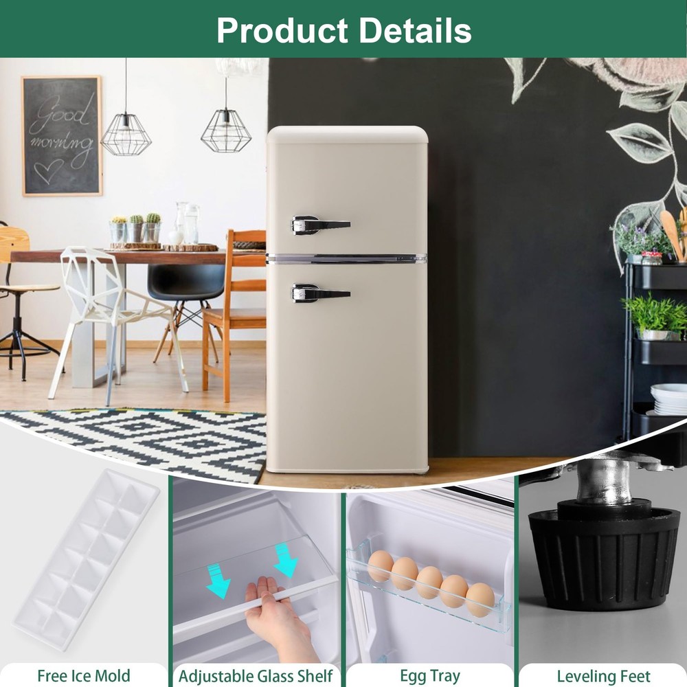 BINMIT Retro Mini Fridge with Freezer 4.0 Cu. Ft, Small Refrigerator with 7
